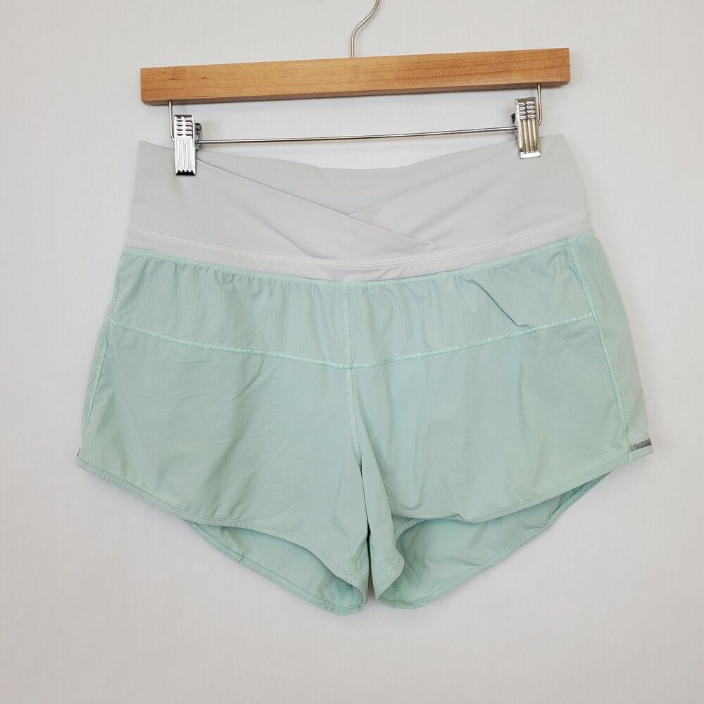 Lululemon Shorts Womens 6 Blue Teal Run Pace Wagon Stripe White 3.5" Crossover